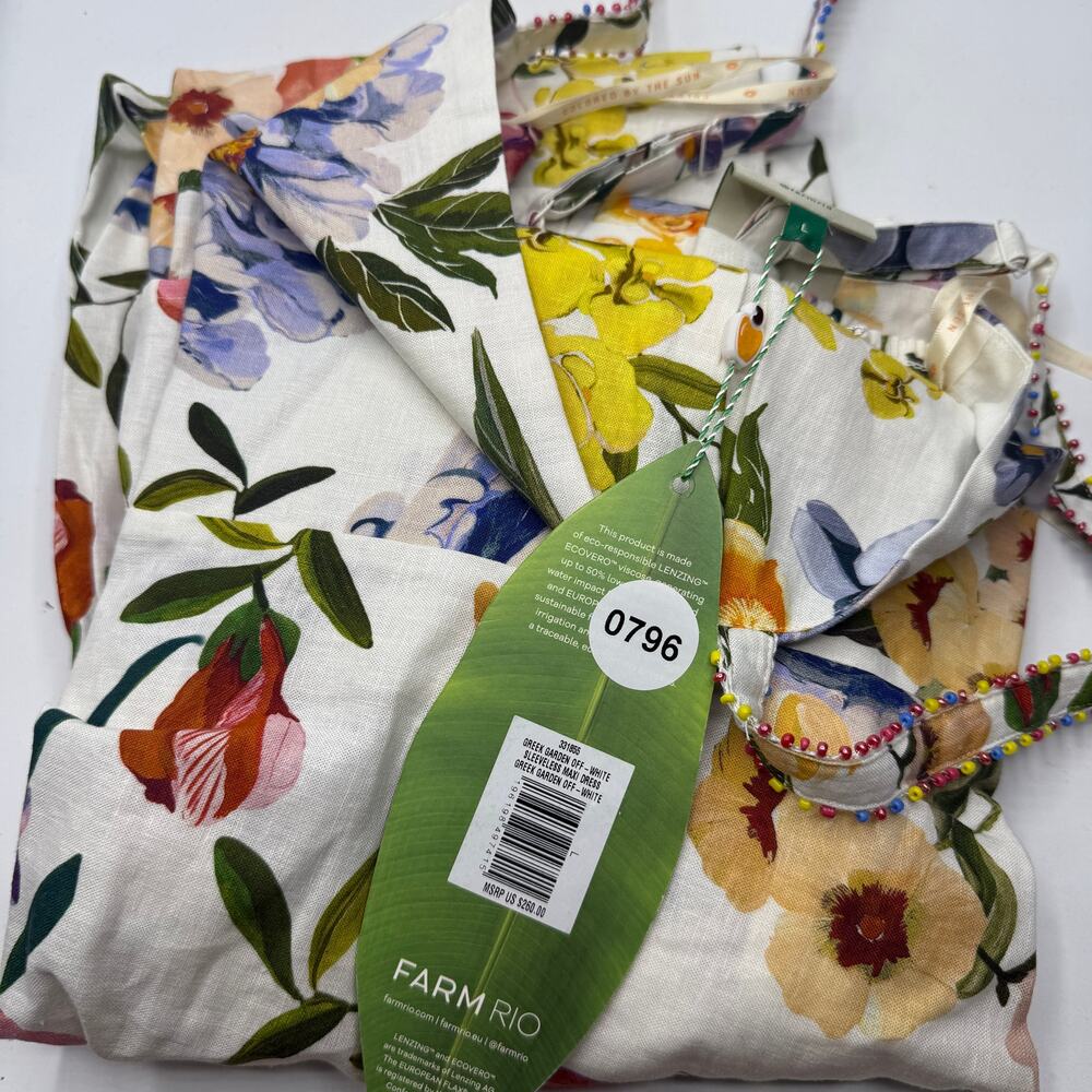 NEW NWT Farm Rio Greek Garden Tiered Linen Blend Maxi Dress Size L - Picture 7 of 12